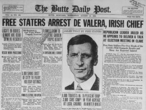 Butte Daily Post 15 Aug 1923 Headline: de Valera arrested 